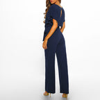 Batwing Jumpsuit Wide Leg Tie Front Short Sleeve