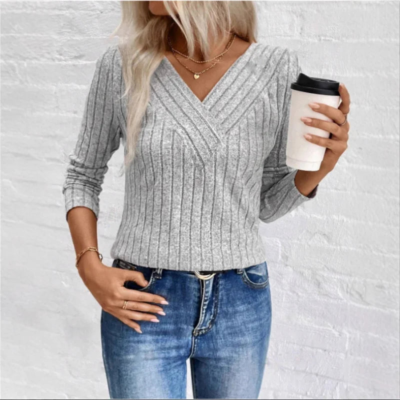 Textured Stripe Jumper Ribbed Knit Round Neck Long Sleeve