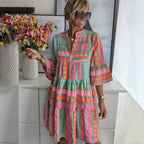 Boho Tiered Swing Midi Dress Flowy Layered Summer