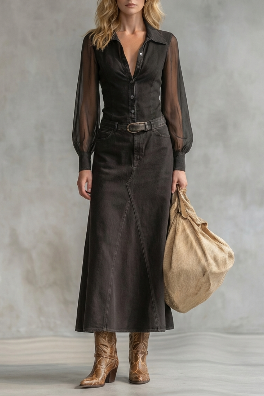 Puff Sleeve Wide-Leg Western-Chic Statement