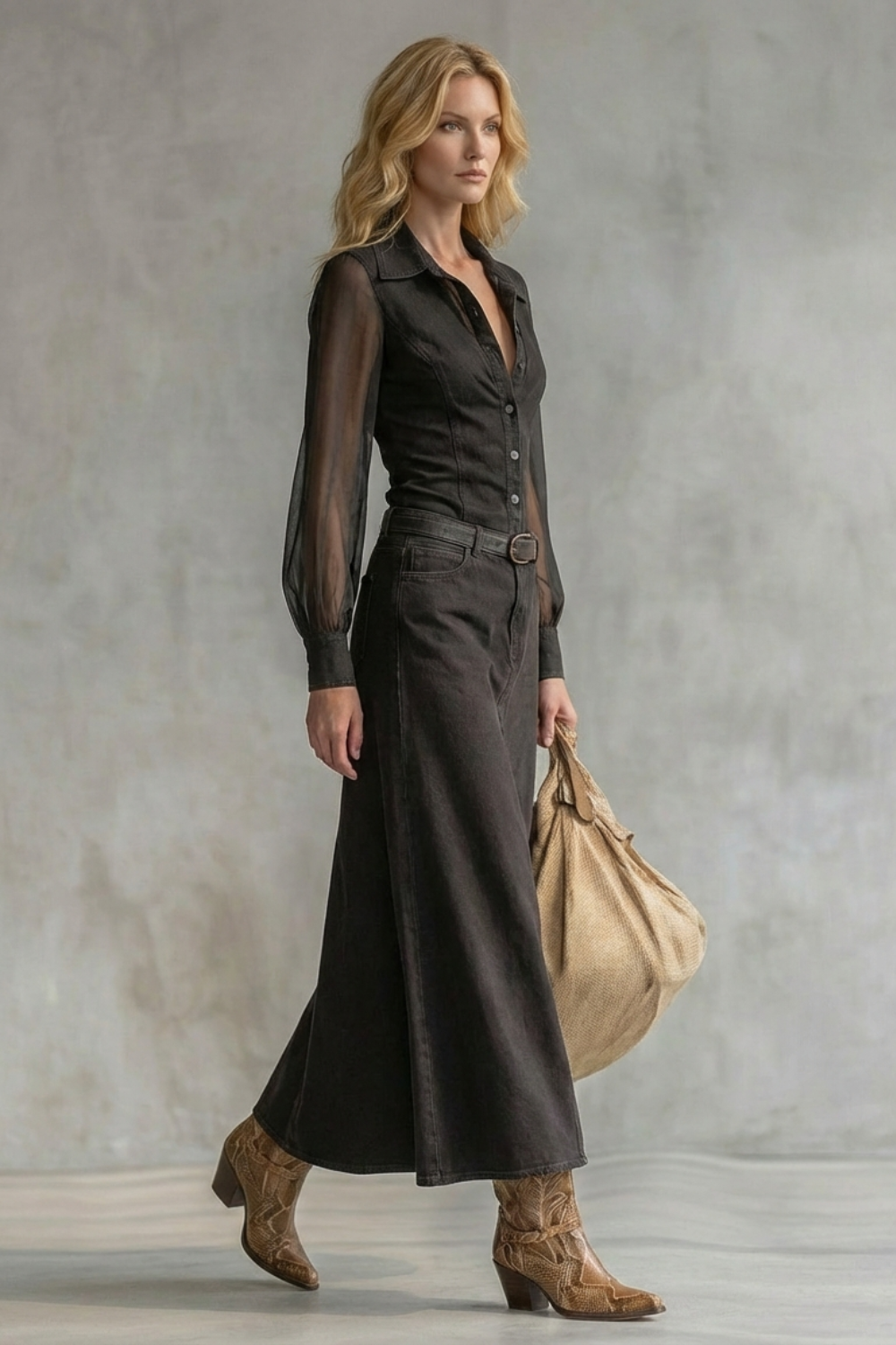 Puff Sleeve Wide-Leg Western-Chic Statement