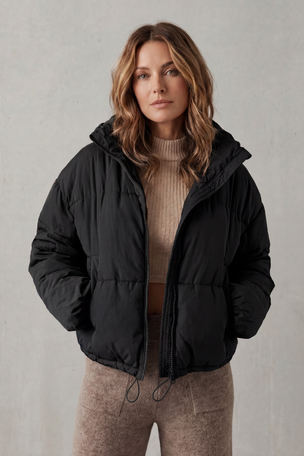 High Neck Oversized Cropped Puffer Jacket