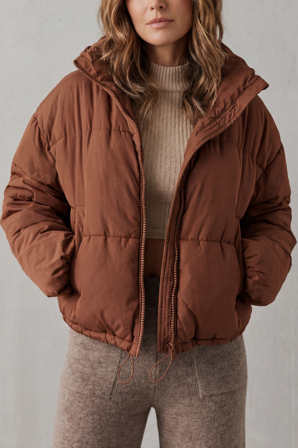 High Neck Oversized Cropped Puffer Jacket