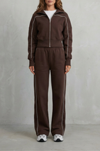 Zip Elasticated Waist Wide-Leg Pants Set