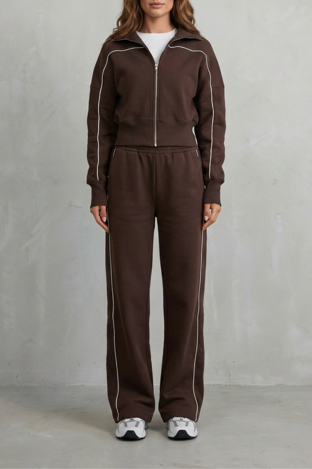 Zip Elasticated Waist Wide-Leg Pants Set