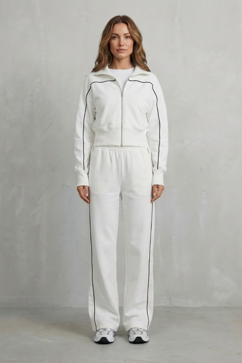 Zip Elasticated Waist Wide-Leg Pants Set