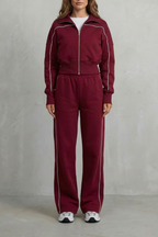 Zip Elasticated Waist Wide-Leg Pants Set