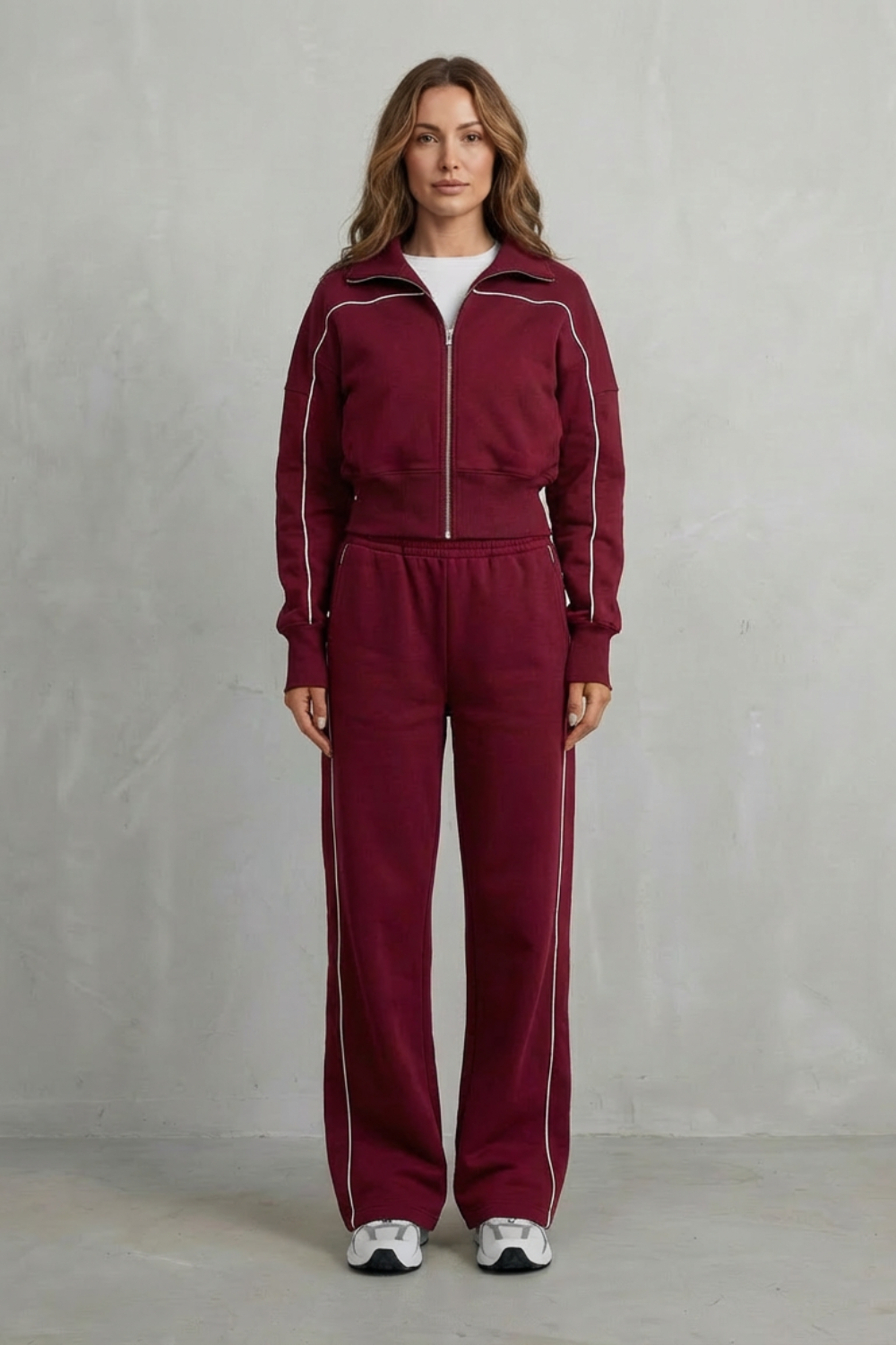 Zip Elasticated Waist Wide-Leg Pants Set