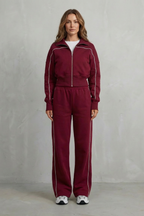 Zip Elasticated Waist Wide-Leg Pants Set