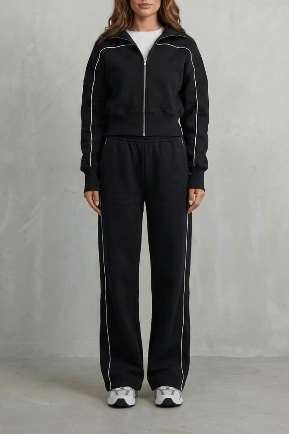 Zip Elasticated Waist Wide-Leg Pants Set