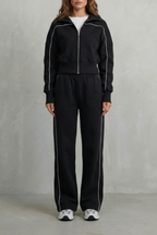Zip Elasticated Waist Wide-Leg Pants Set