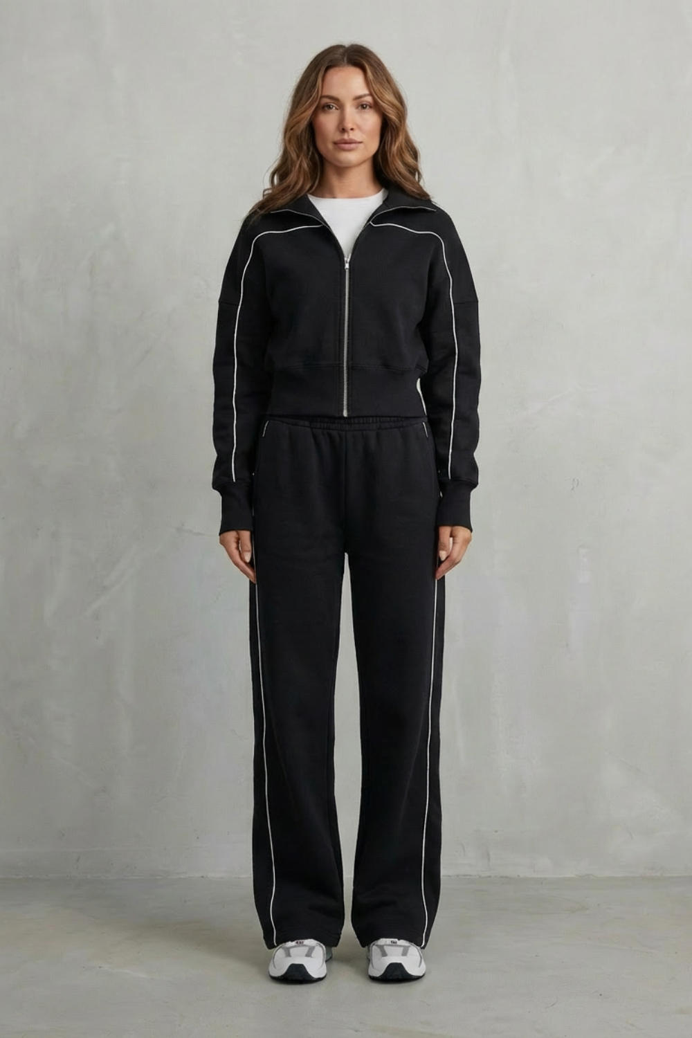 Zip Elasticated Waist Wide-Leg Pants Set