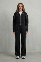 Zip Elasticated Waist Wide-Leg Pants Set