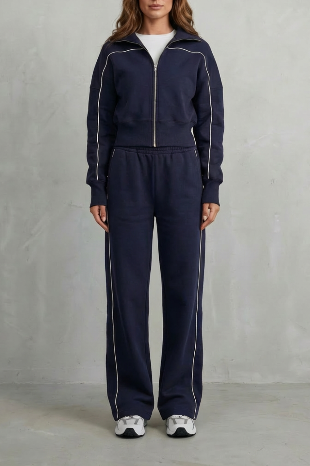 Zip Elasticated Waist Wide-Leg Pants Set