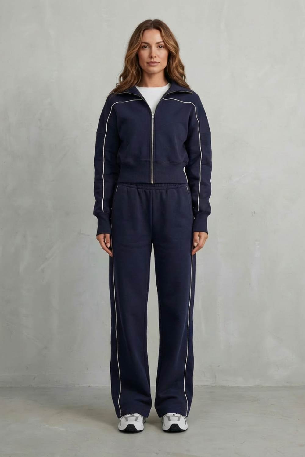 Zip Elasticated Waist Wide-Leg Pants Set