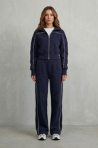Zip Elasticated Waist Wide-Leg Pants Set