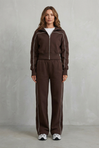 Zip Elasticated Waist Wide-Leg Pants Set
