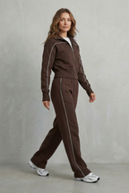 Zip Elasticated Waist Wide-Leg Pants Set