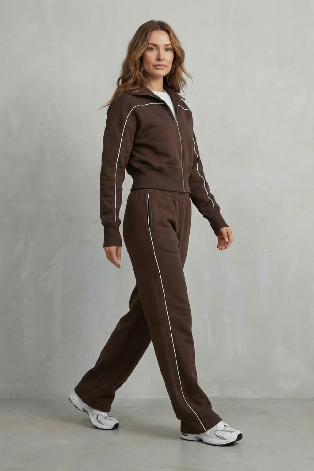 Zip Elasticated Waist Wide-Leg Pants Set