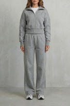 Zip Elasticated Waist Wide-Leg Pants Set