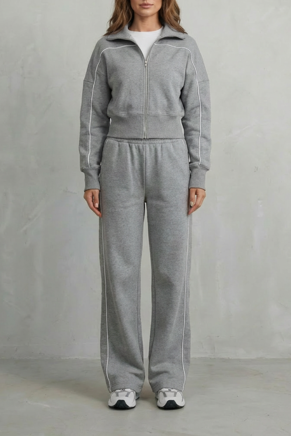 Zip Elasticated Waist Wide-Leg Pants Set