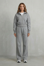 Zip Elasticated Waist Wide-Leg Pants Set