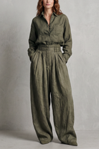 Relaxed Wide-Leg Button Front Two-Piece Set