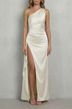 One Shoulder Satin One-Shoulder Evening Gown