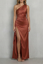One Shoulder Satin One-Shoulder Evening Gown