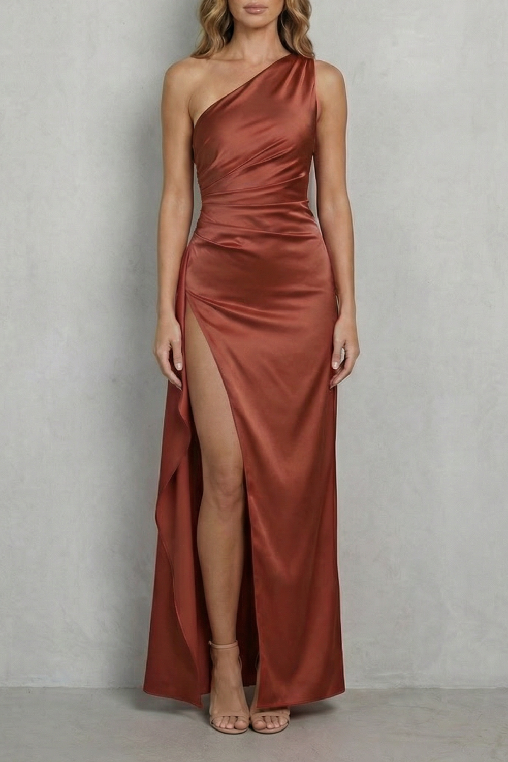 One Shoulder Satin One-Shoulder Evening Gown