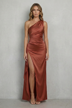 One Shoulder Satin One-Shoulder Evening Gown
