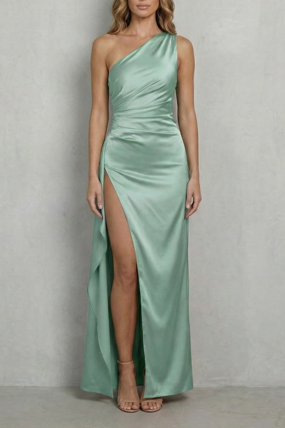 One Shoulder Satin One-Shoulder Evening Gown