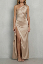 One Shoulder Satin One-Shoulder Evening Gown