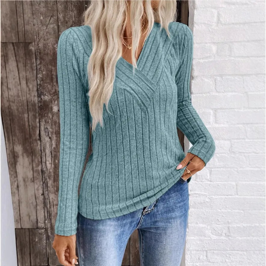 Textured Stripe Jumper Ribbed Knit Round Neck Long Sleeve