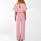 Batwing Jumpsuit Wide Leg Tie Front Short Sleeve