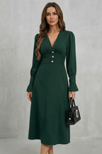 V Neck Ruffle Midi Shirt Dress
