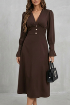 V Neck Ruffle Midi Shirt Dress