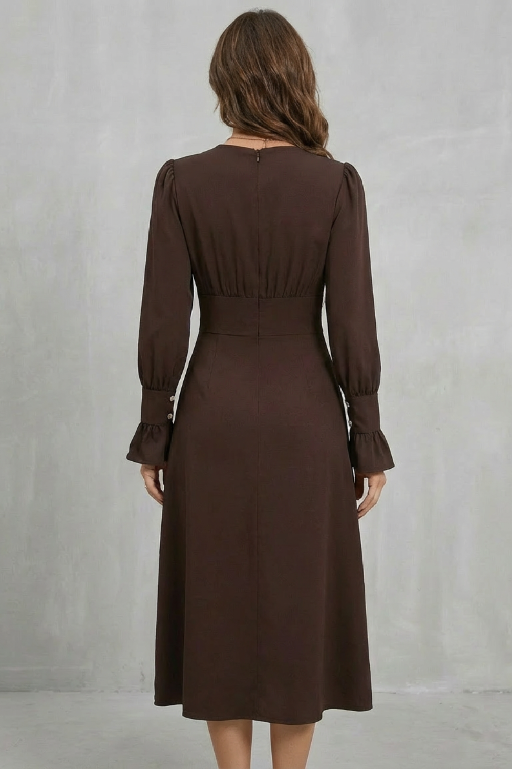 V Neck Ruffle Midi Shirt Dress
