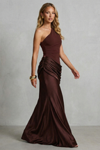 Satin Floor Length One Shoulder Maxi Dress