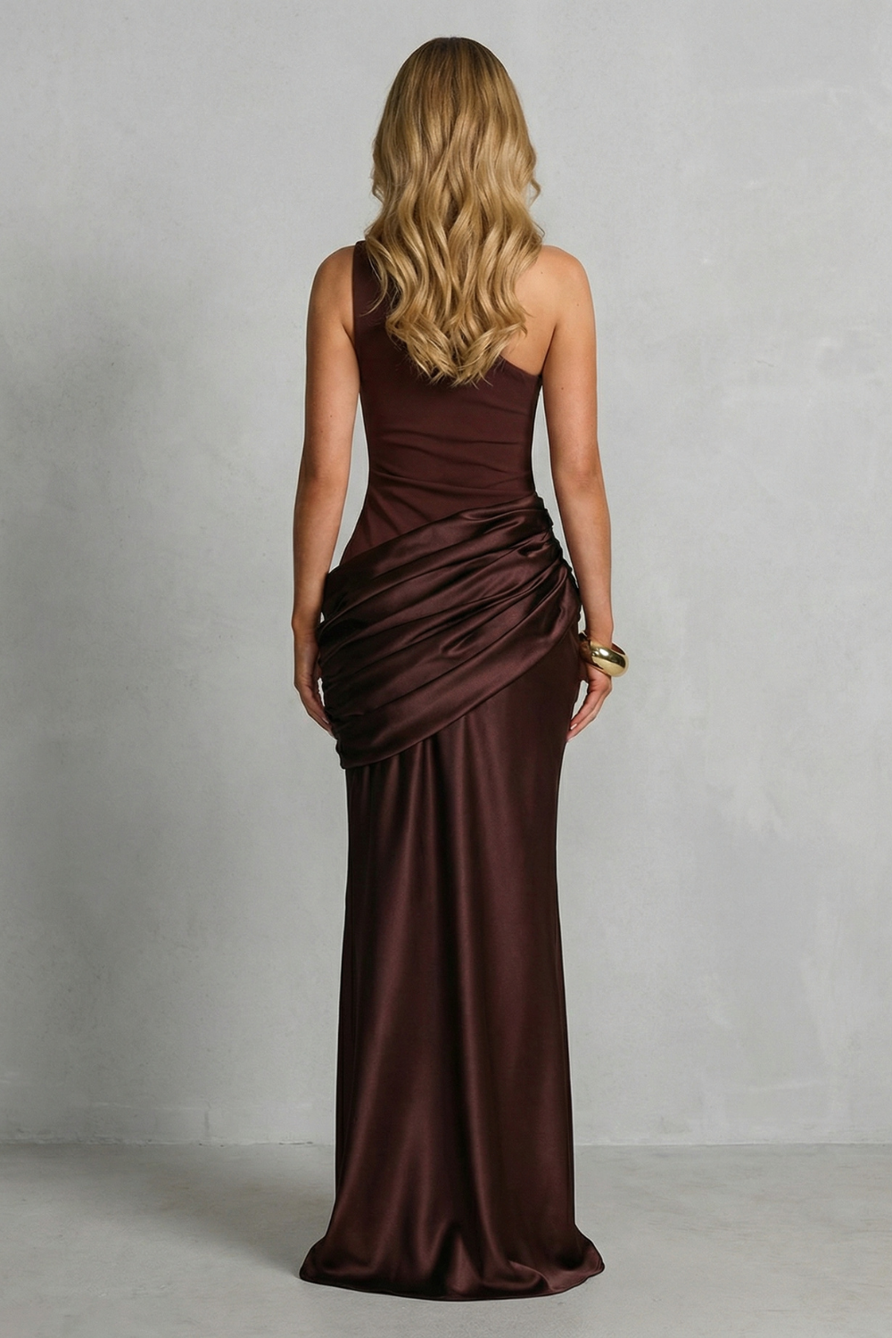 Satin Floor Length One Shoulder Maxi Dress