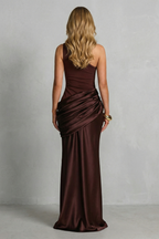 Satin Floor Length One Shoulder Maxi Dress
