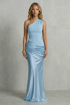 Satin Floor Length One Shoulder Maxi Dress