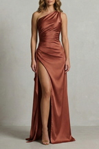 Satin One Shoulder Maxi Dress