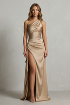 Satin One Shoulder Maxi Dress