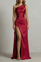 Satin One Shoulder Maxi Dress