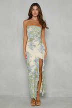 Floral Lace Strapless Slit Maxi Dress