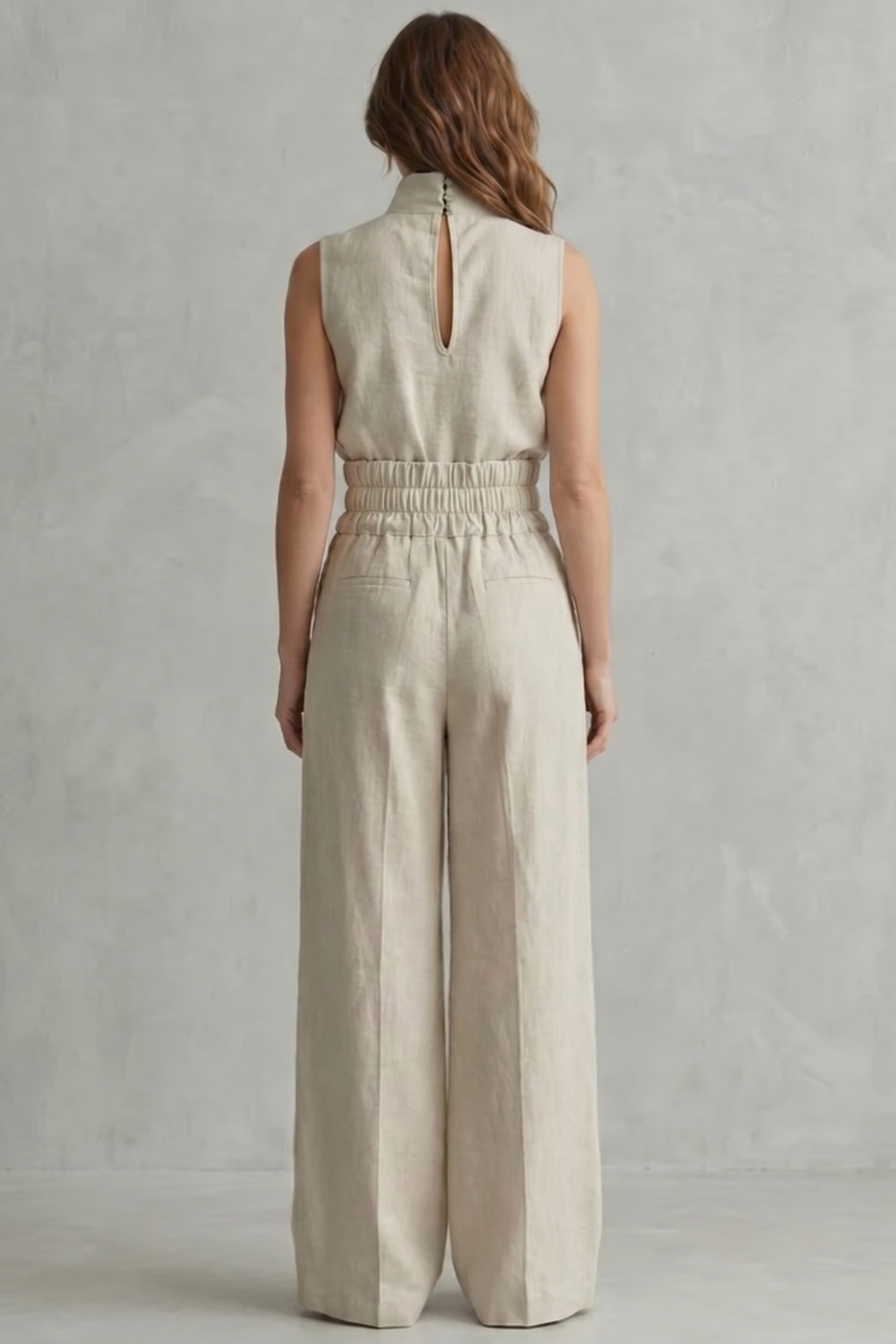 Sleeveless High Waist Wide-Leg Trouser Set