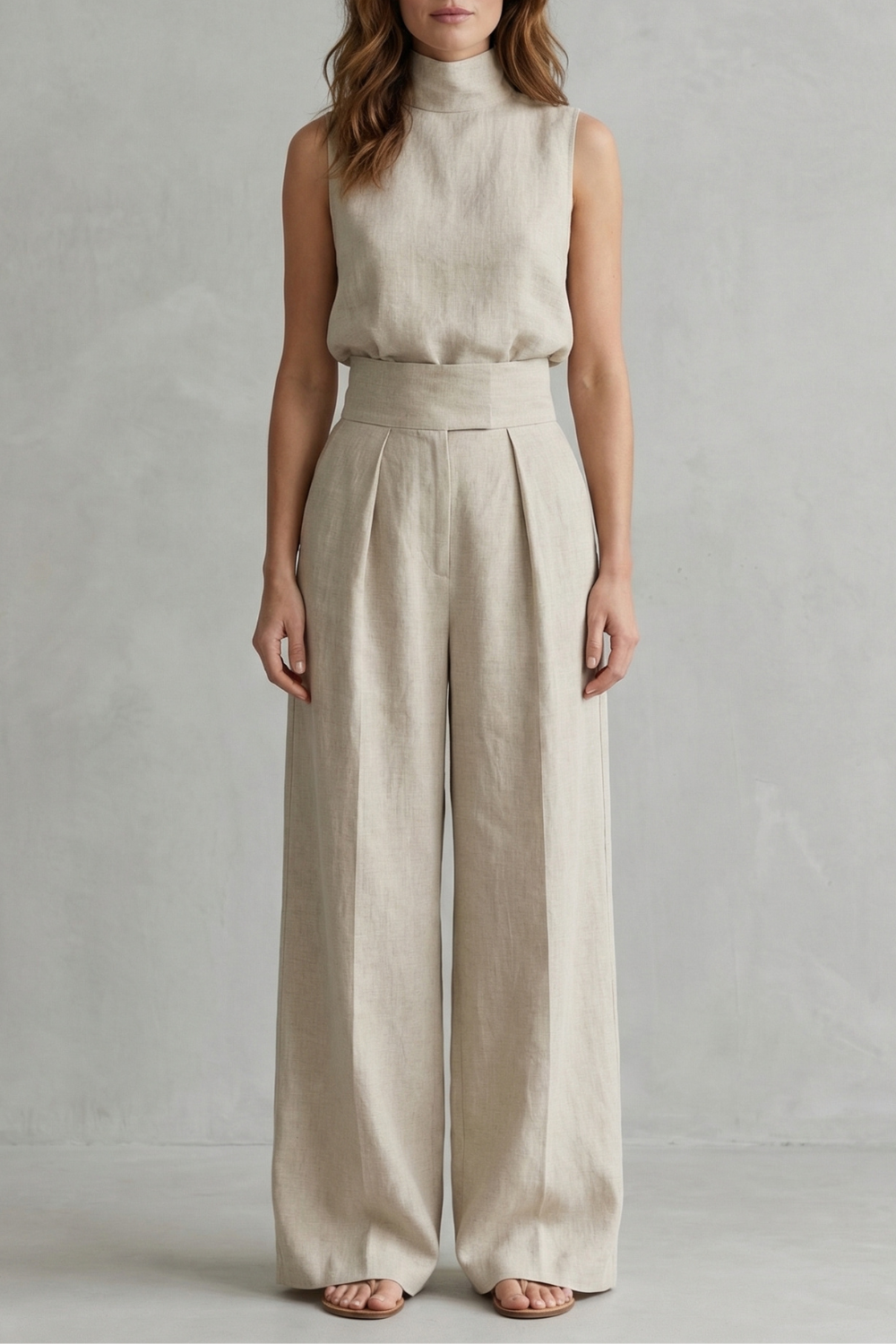 Sleeveless High Waist Wide-Leg Trouser Set