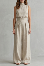 Sleeveless High Waist Wide-Leg Trouser Set