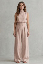 Sleeveless High Waist Wide-Leg Trouser Set